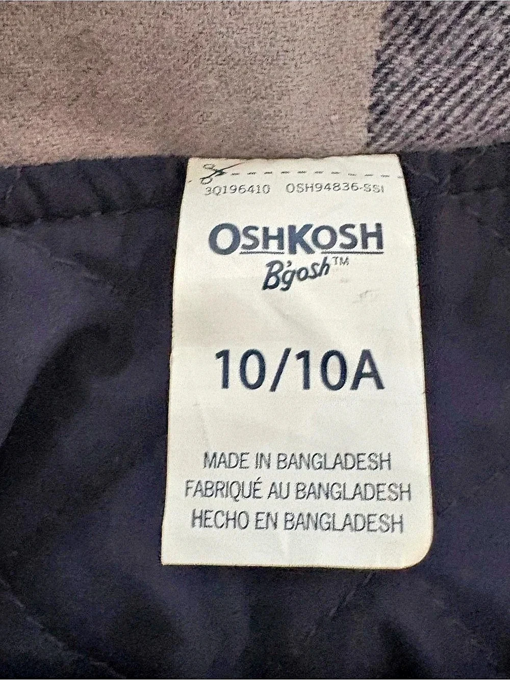 OshKosh B'gosh Boys Blue/Grey Plaid Quilted Flannel Fall Zip Shirt Jacket; 10